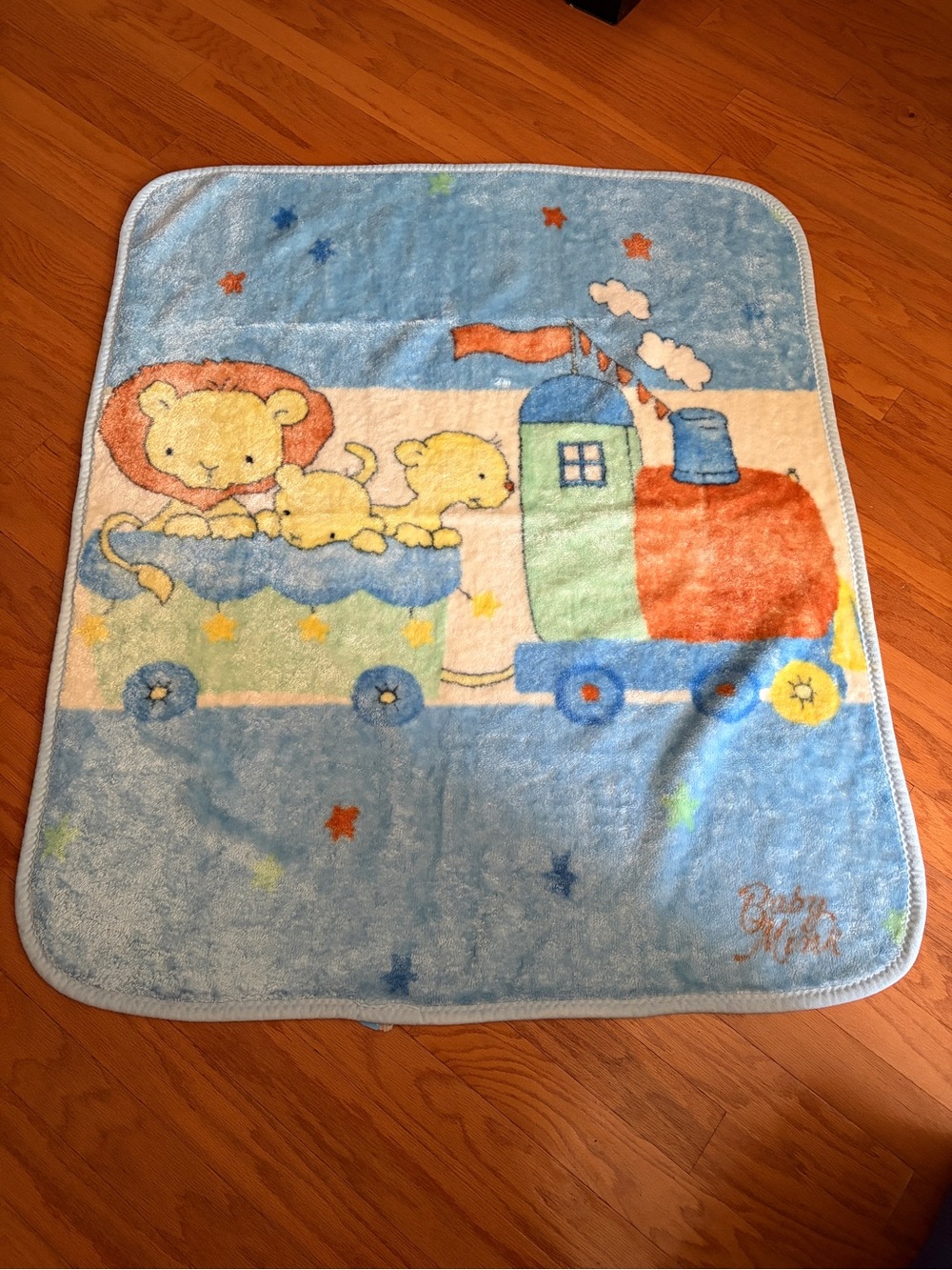 Blue Plush Baby Train & Lion Blanket for Kids
